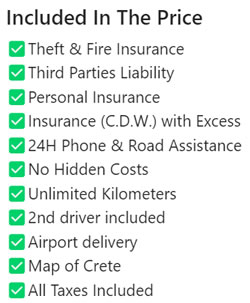 What is included in the price with Eye Drive carrental on Crete?